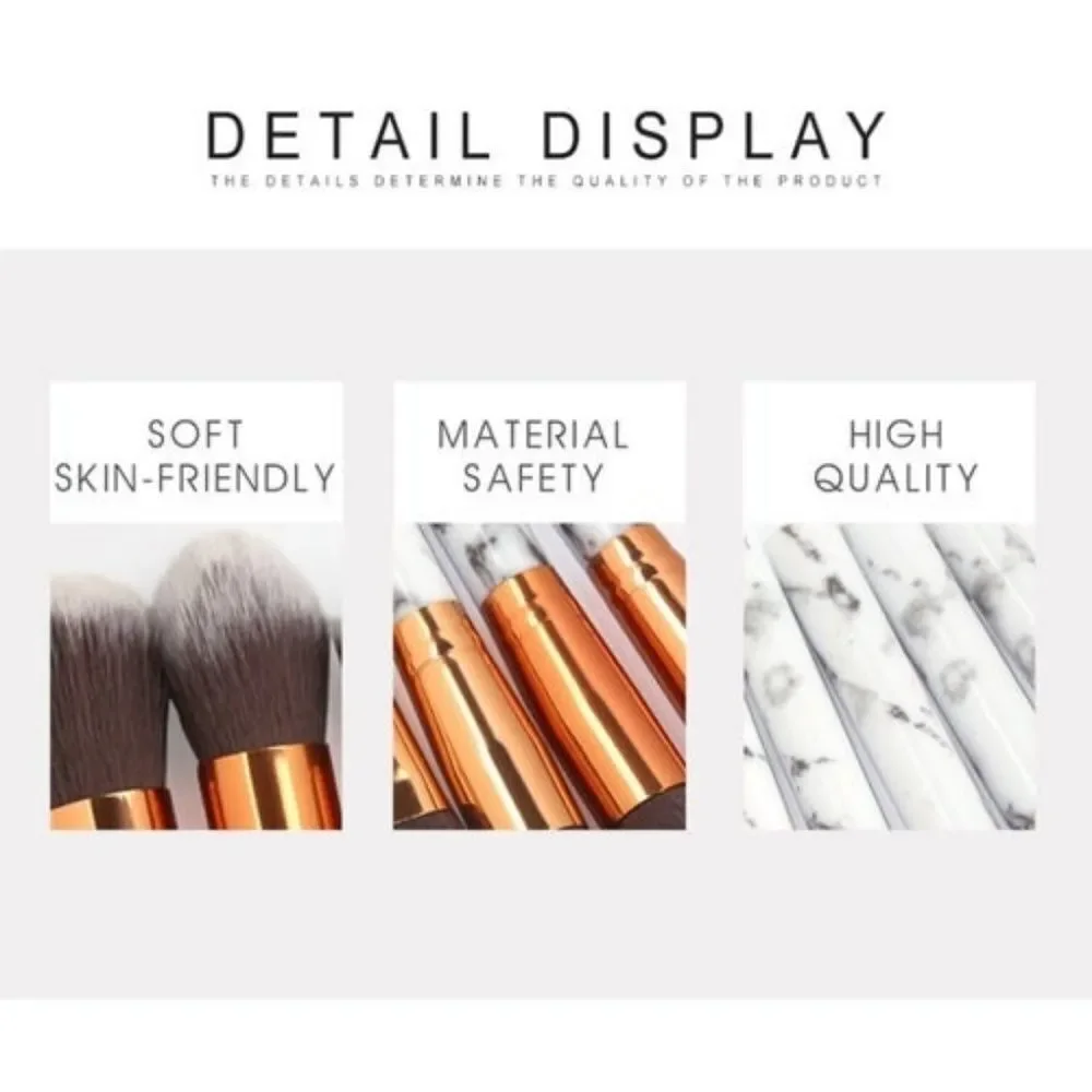 Makeup Brushes 10pc Marble Texture